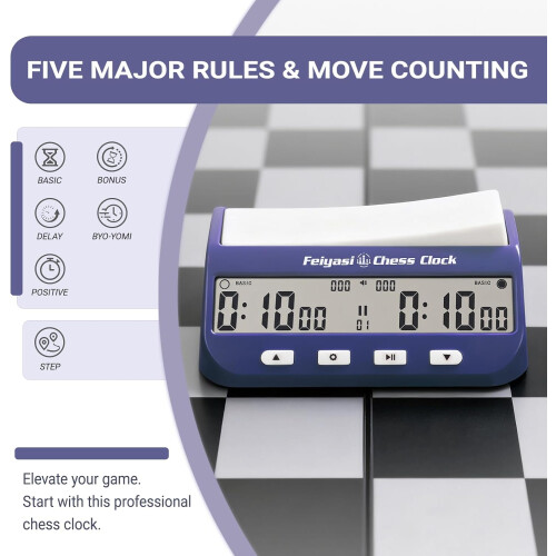 Digital Chess Clock with Large Screen, 5 Timer Modes, Adjustable Volume for Chess and Board Games Navy Blue 1