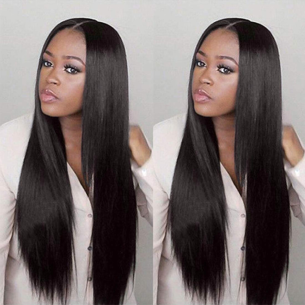 Unisex Black Brazilian Virgin Human Hair Bundles With 13X4 Lace Frontal Straight Bob Natural 130% Density