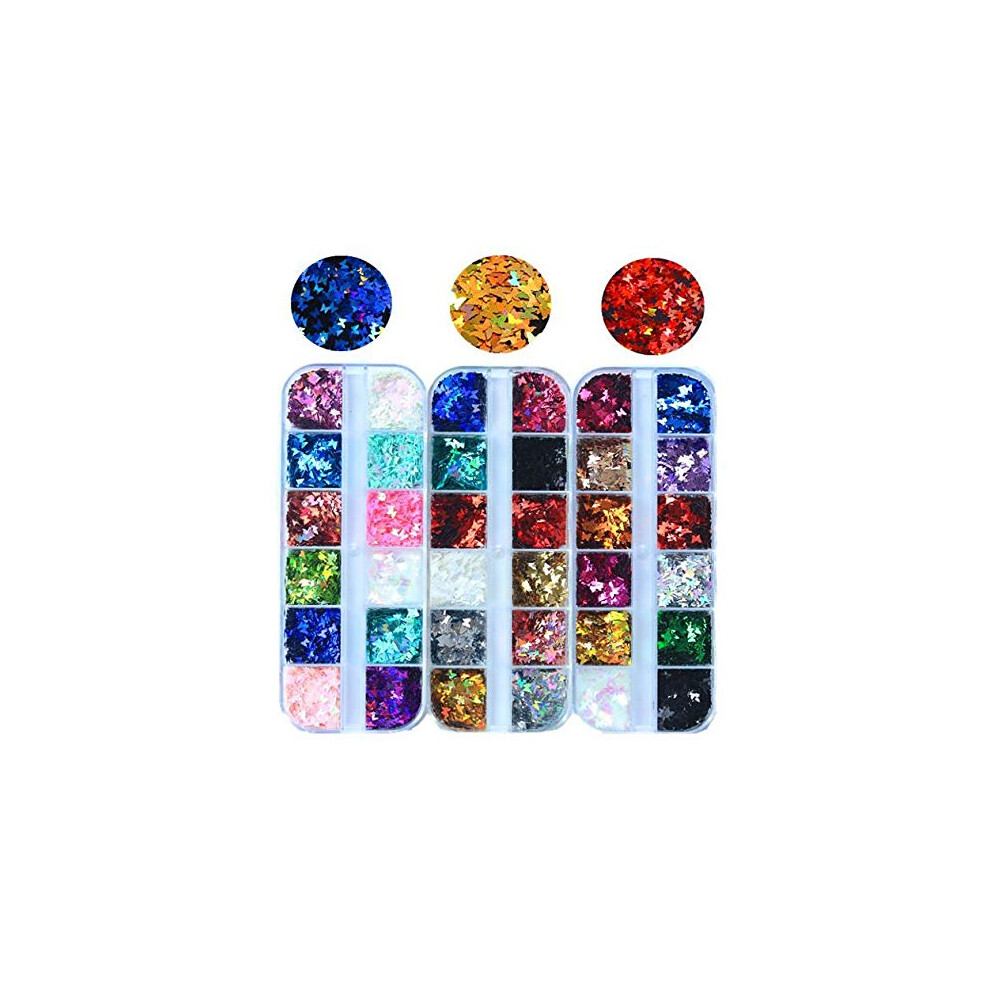 Nail Art Sequins 36 Colors Butterfly Shape Holographic Nail Glitter for Acrylic and Gel Nails