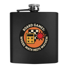 6oz Matte Black Stainless Steel Pocket Hip Flask with Curved Design and Unique Front Print