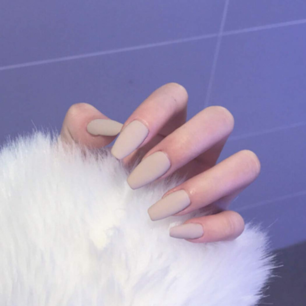 Cream Matte Coffin Press On Nails Nude Medium Ballerina False Nails Salon Quality Easy Application 24 Pcs