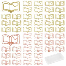 100 Pack Rose Gold and Gold Metal Paper Clips, Decorative Book Shape with Clear Storage Box