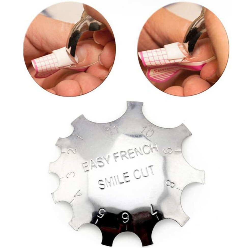 Silver Stainless Steel French Nail Cutter With Precision Smile Line, Reusable Metal Tip Guide 5.5Cm