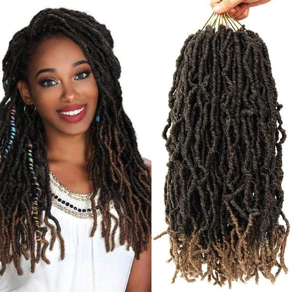 Unisex Black 18 Inch Prelooped Goddess Locs Crochet Hair For Women, Soft Synthetic Nu Locs T27 6 Pack