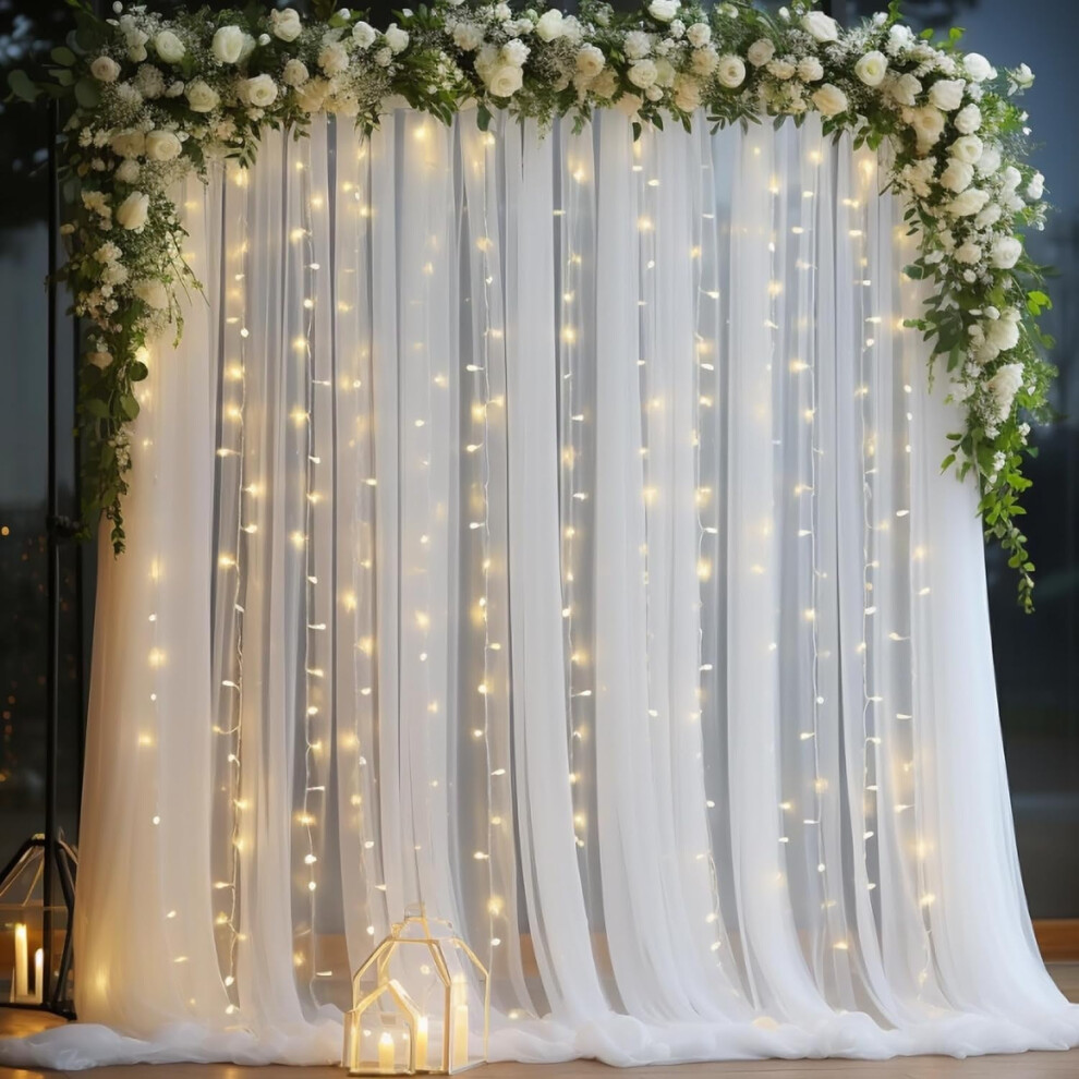 10X10ft Tulle Backdrop Curtain With Lights String For Parites, Sheer Backdrop Curtains For Wedding Baby White 9377112425184