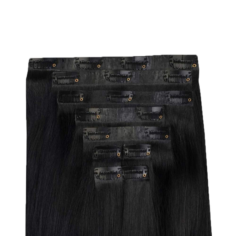 Unisex Black Remy Human Hair Extensions Seamless Halo Clip In Jet Straight 20 Inch Natural Blend