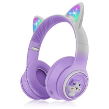 Kids Bluetooth Headphones, Foldable Wireless Headphones with LED Light, Cat Ear Gaming Headset