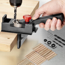 FUYGRCJ Dowel Drill Guide Kit, Self-Centering Woodworking Jig with 6/8/10mm Bits & Wood Pins, compatible with wood joint drilling