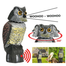 Scarecrow Owl with 360 Rotating Head to Scare Away Birds - Realistic Scary Sounds and Shadow - Fake Owl-XF6-