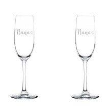 Set of 2 Glass Champagne Flutes Sparkling Wine Glasses Nana With Heart (8 oz Stemmed)