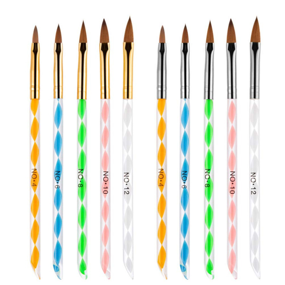 Golden 2 Sets Professional Nail Art Brush Set For Acrylic And Gel Nails With Crystal Pen