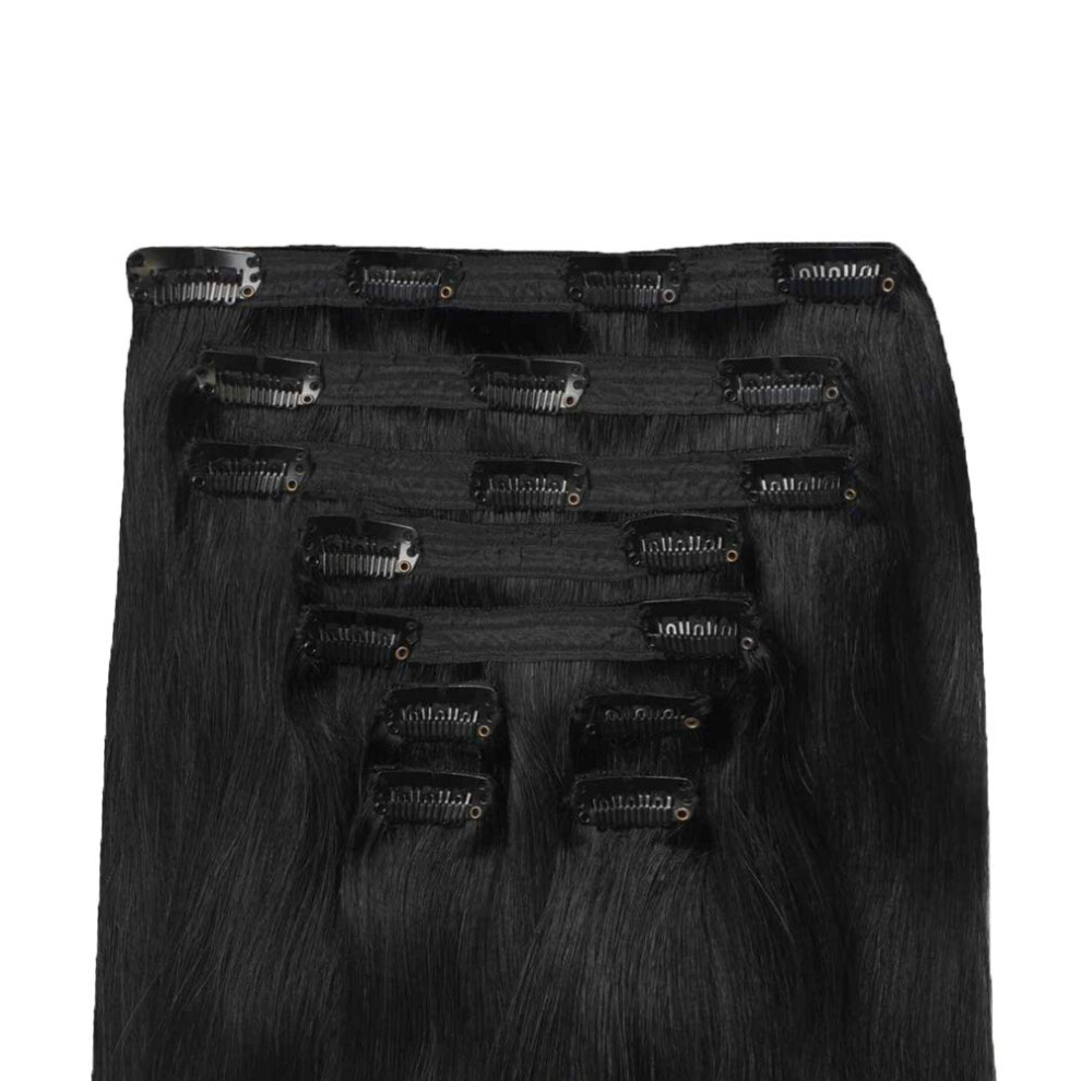 Unisex Black Remy Human Hair Extensions Jet Seamless Halo Clipin Straight 20 Inch Natural Look