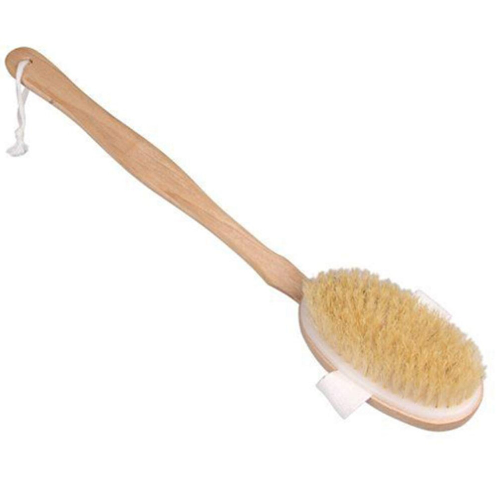 Long Handle Wooden Bath Brush and Body Back Scrubber with Firm Bristles and Removable Handle
