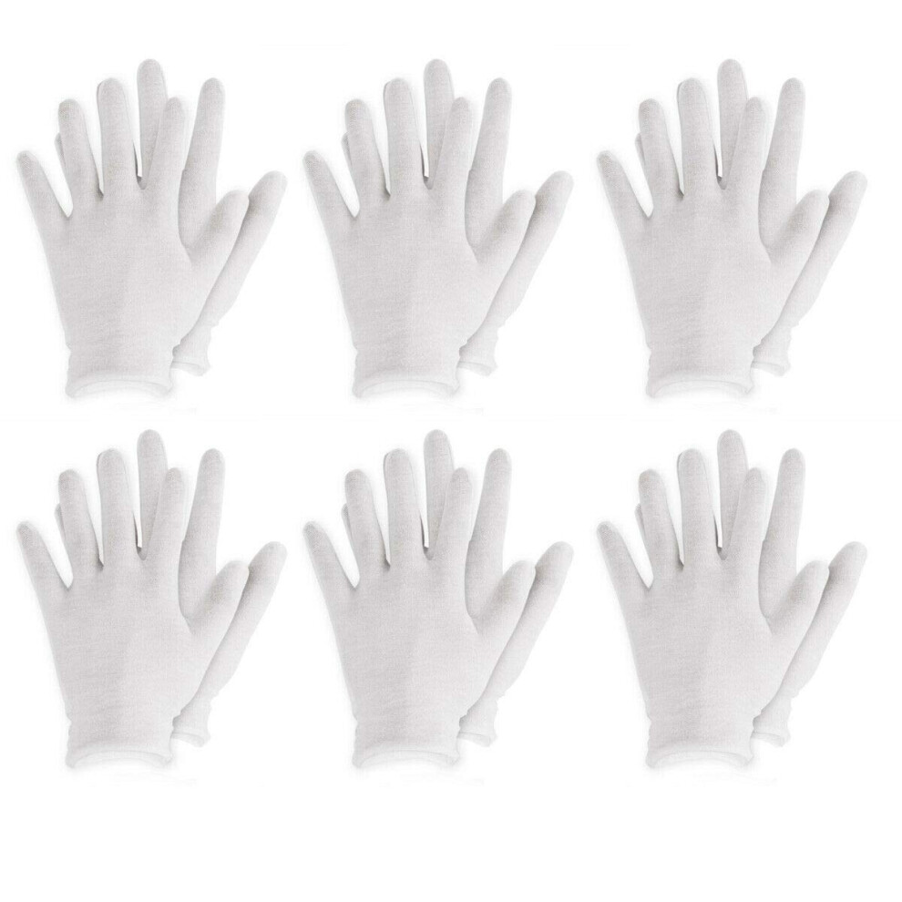 6 Pairs White Cotton Moisturizing Gloves for Dry Hands Overnight and Lotion Absorption Spa Use