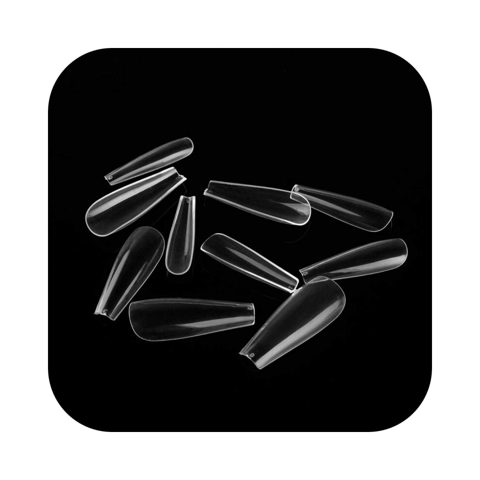 500pcs Long Stiletto Acrylic Nail Tips Clear Coffin False Nails Full Cover 10 Sizes