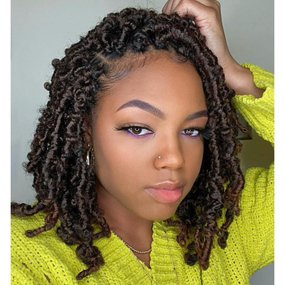 Unisex Brown 12 Inch Ombre Light Butterfly Locs Crochet Hair, Prelooped Distressed Braids 6 Packs