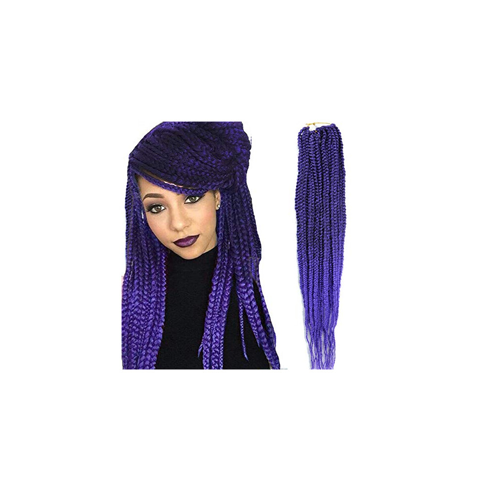 Unisex Purple Crochet Box Braids 24 Inch Hair Extensions T1b Synthetic Braiding Hair Natural Texture