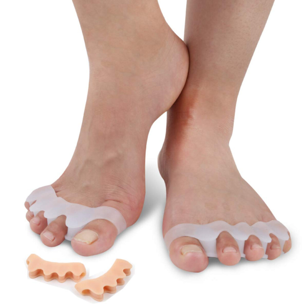 Toe Separators and Stretchers for Yoga and Pedicure, Soft Gel Toe Spacers for Alignment and Pain Relief (2 Pairs Skin)