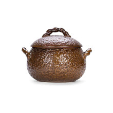 Brown Ceramic Casserole Dish with Lid, Heat Resistant Pot with Ergonomic Hemp Rope Handle