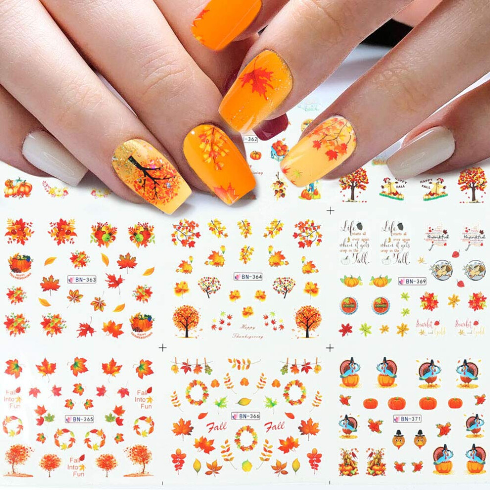 Fall Nail Stickers Halloween Nail Decals Autumn Thanksgiving Water Transfer Maple Leaf Pumpkin Set