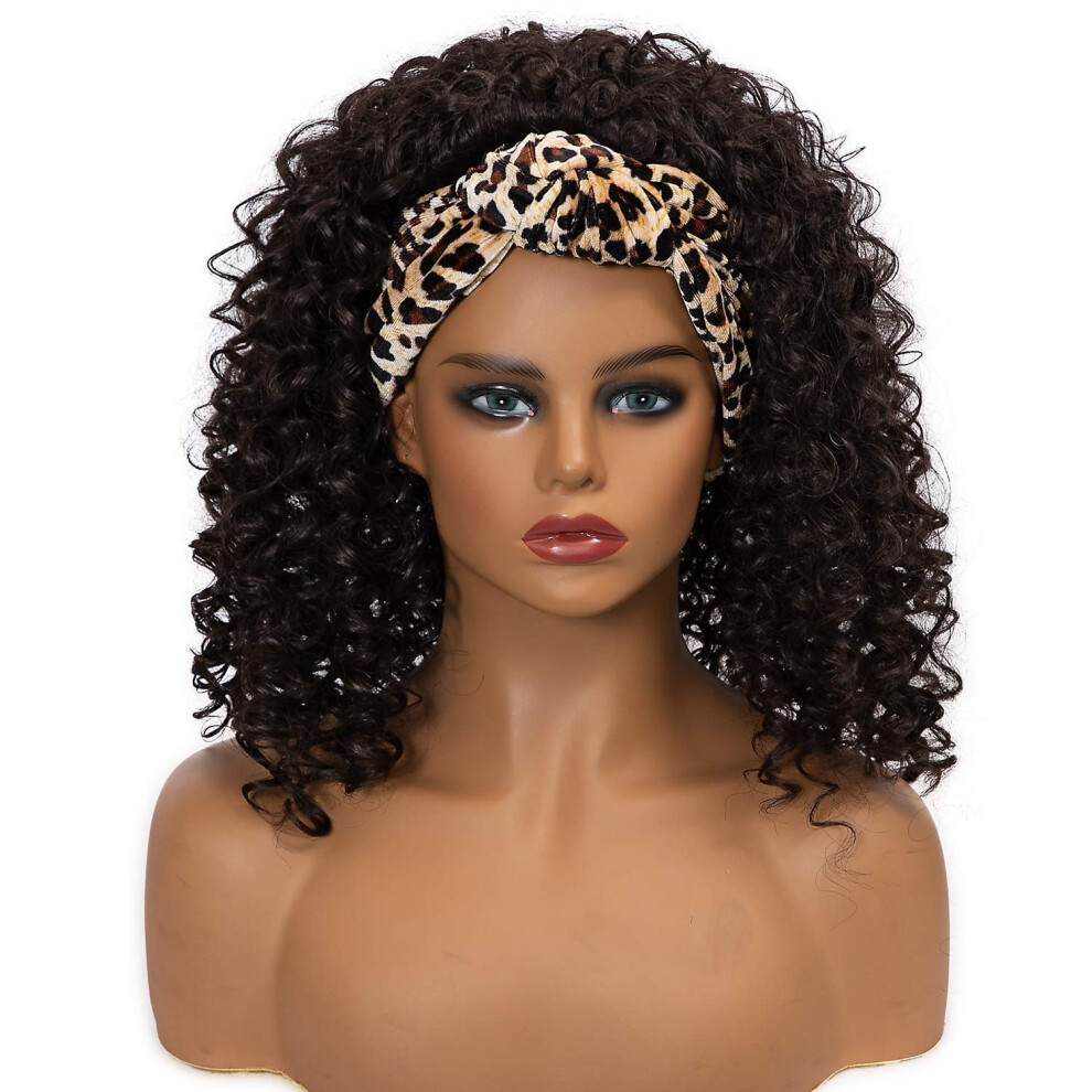 Unisex Black Afro Curly Headband Wig For Women Short Kinky Synthetic Hair With Natural Voluminous Look