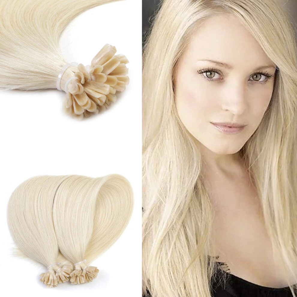 Unisex 28 Inch U Tip Human Hair Extensions Straight Keratin Fusion Pre Bonded 25 Strands Seamless Blend