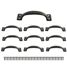 10pcs Black Iron Door Pull Handles 99mm with Screws for Vintage Barn Doors and Drawers