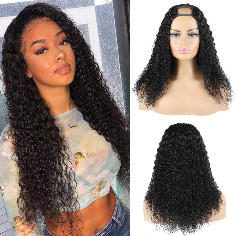Kinky Curly U Part Wig Brazilian Human Hair Glueless Quick Install Natural Hairline 150% Density 8 Inch