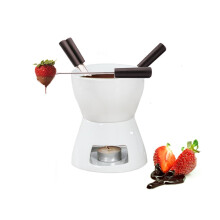 Fondue Pot Set with 4 Forks, Even Heating Ceramic, 350ml Porcelain for Chocolate and Cheese