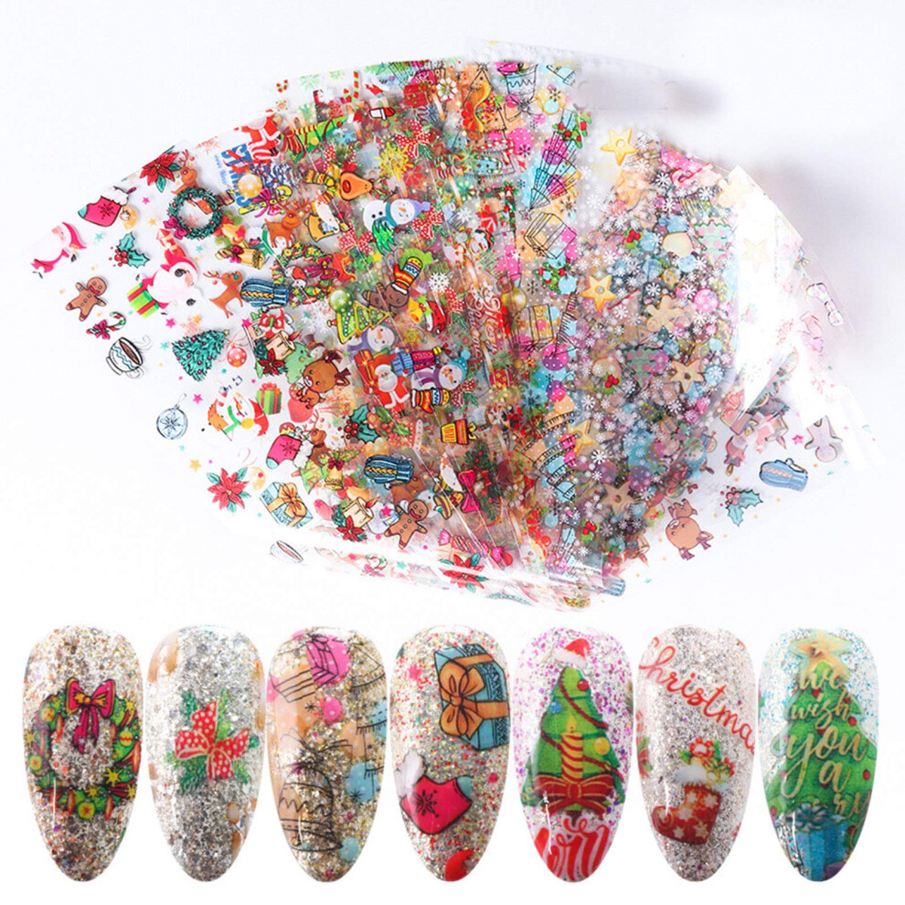 Christmas Nail Art Foil Stickers 10 Sheets Snowman Starry Sky Easy Application Longlasting Gloss Finish