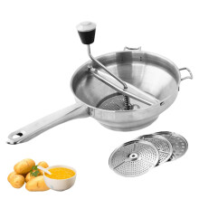 Stainless Steel Food Mill with 3 Discs, Ergonomic Potato Ricer for Puree, Tomato Sauce, Mashed Potatoes