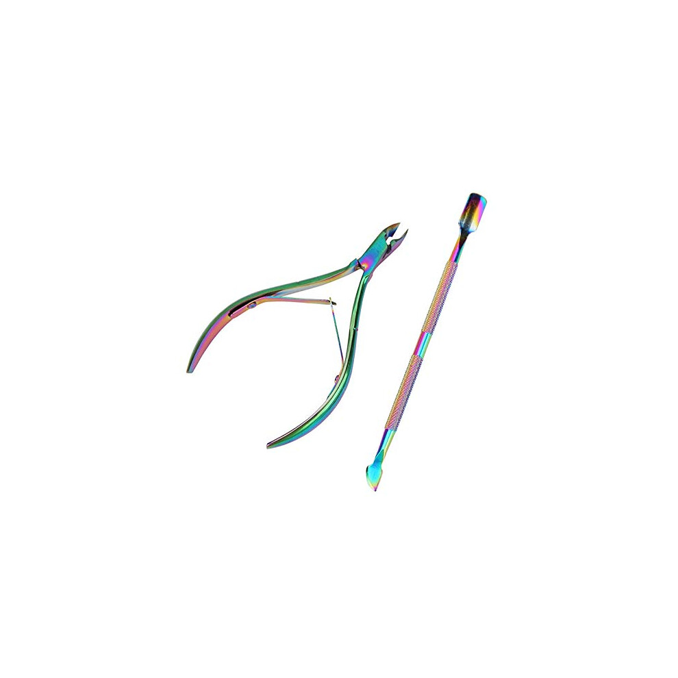 Stainless Steel Holographic Cuticle Nipper and Pusher Set for Professional Manicure Pedicure