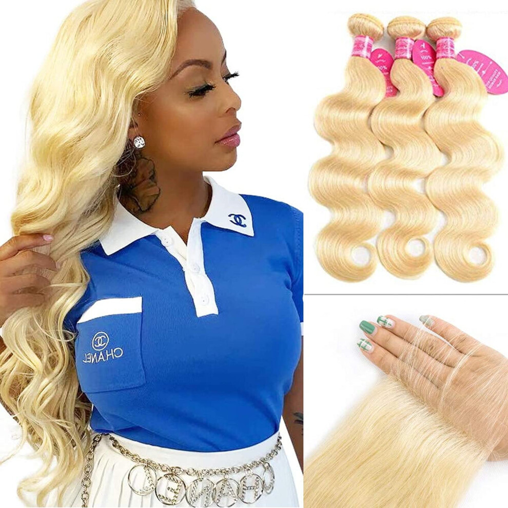 613 Blonde Human Hair Bundles Brazilian Body Wave Extensions Virgin Tangle Platinum Shade