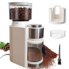Electric Burr Coffee Grinder with 25 Settings, Large Hopper, Uniform Grinding for Espresso to French Press, White