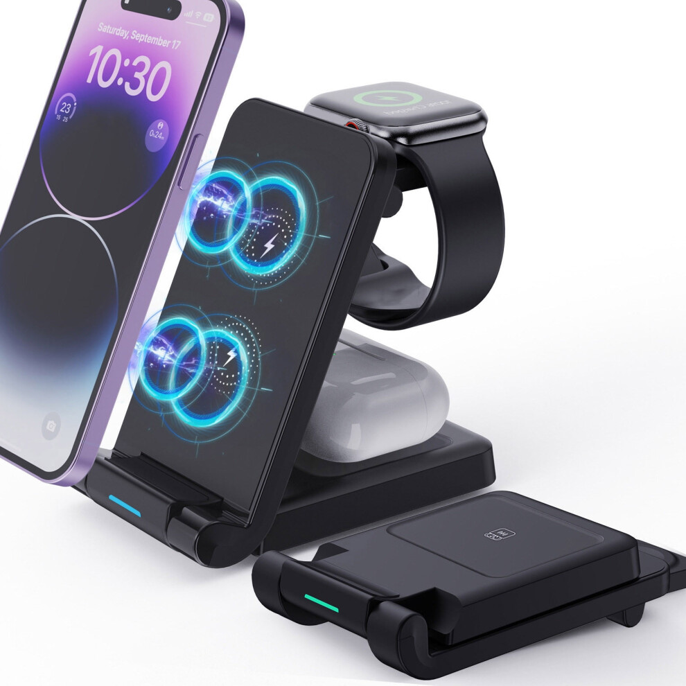 Txmfgh 7.5W Three-In-One Foldable Wireless Charger - Portable For Charging Mobile Phones, Watches, And Headsets On The Go 9377112430522