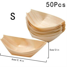 50pcs Wooden Boat Shape Plates Disposable Salad Dessert Pine Cake Snack Serving Bowl Mat Natural Bamboo Sushi Food Plate Tray