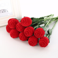 SUSUchens Beautiful Rose Shape Ring Box Romantic Decorative Fabric Ring Display Case Wedding Supplies Red