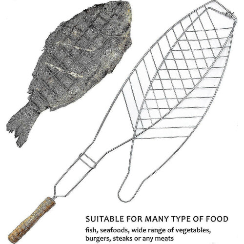 Chrome Plated Bbq Fish Grill with Wooden Handle(1pc, Brown) 1