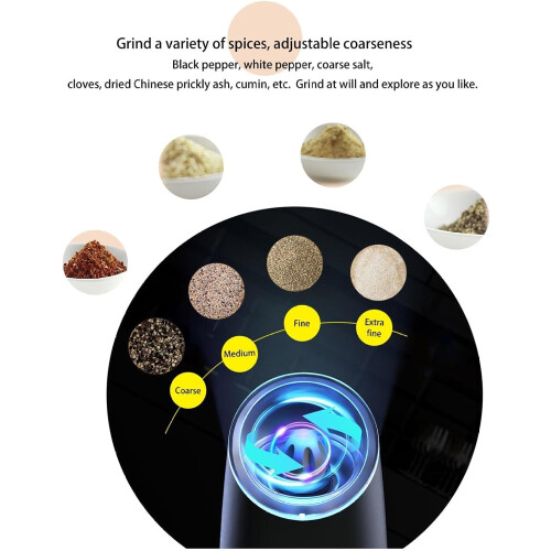 Electric Salt and Pepper Grinder USB Rechargeable Gravity Control Adjustable Coarseness with LED Light 2