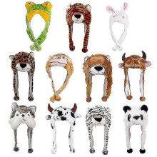 (Huskies)Adult Kids Winter Cute Plush Animal Character Beanie Hat With Pom Pom Ends Long Straps Funny Stuffed Toy Earflap Cap Cosplay