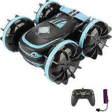 (Blue)4WD 2.4GHz Waterproof Stunt RC Vehicle Watch Remote Control Amphibious Car