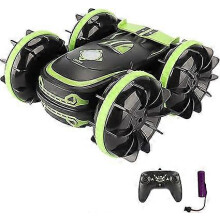 (Green)4WD 2.4GHz Waterproof Stunt RC Vehicle Watch Remote Control Amphibious Car