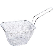 Frying Basket with Long Handle, Fine Mesh Deep Fryer Basket for Home and Commercial Use 11x9x19.5 cm Silver