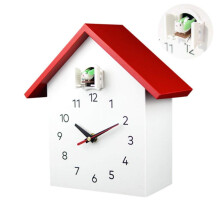 Modern Quartz Cuckoo Wall Clock with Birdsong Alerts, Light Sensor, Minimalist Design for Living Room