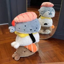 (Blue,40cm)Cute Cartoon Sushi Seal Plush Toy with Hanging Loop, Soft Otter Stuffed Animal Pillow Doll Birthday Gift