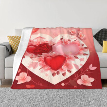 Beautiful Flowers Red Hearts Love Throw Blanket Soft Couch Cover 40"X30" Flannel Fleece Blankets Adults for Bed Sofa Travelling Camping