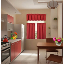 SAMIMPORT-2011 Red 3-Piece Blackout Kitchen Window Treatment Curtains, 30” x 36” (2 Panels)