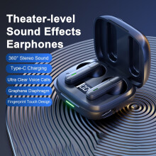 SUSUchens Wireless Sports Earphones Low Latency Noise Reduction LED Power Display In-ear Long Standby Time Bluetooth-compatible 5.3 Headphones Black