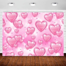Pink Heart Y2K Party Backdrop, 90s Old School Background for Glamour Photoshoot, Compatible with Pink Theme Decor, Valentine's Day & Birthday Selfie