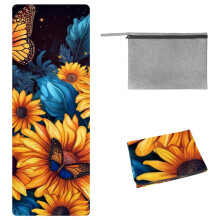 Butterfly Yoga Mat Towel with Storage Bag - 72.8"x26.8" - Suitable for Hot Yoga, Pilates, Fitness - Yoga Blankets Included